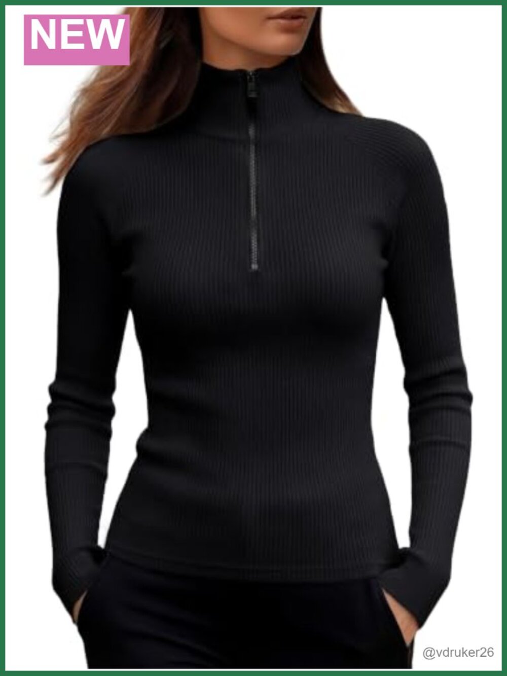 Women's Long Sleeve Quarter Zip Ribbed Knit Sweater Top Slim Fit Casual